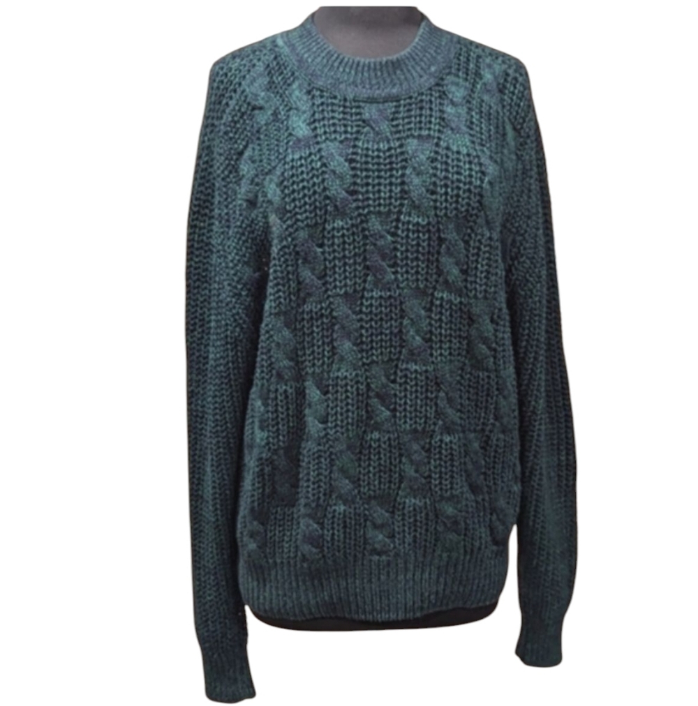 Vintage 90s J. Riggings Large Cable Knit Sweater Green Cozy Cotton